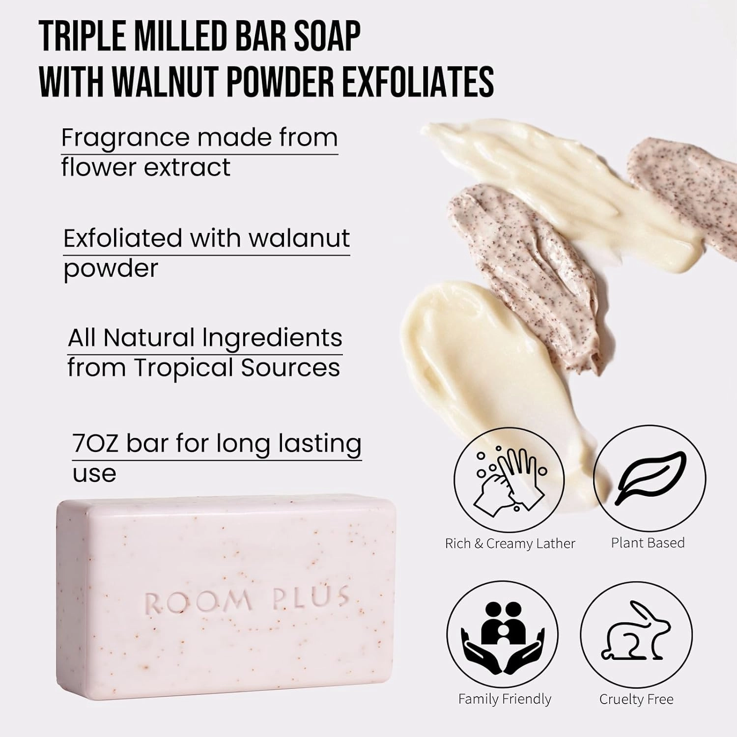 YESUN Fragrance Bar Soap,Big Brick of bath Soap (pack of 2,14ounce) ROOMPLUS-Floral Scent,Natural Soap,Made with Organic Oils, For Face, Body and Hair, Moisturizing Dry skin,Walnut powder exfoliates