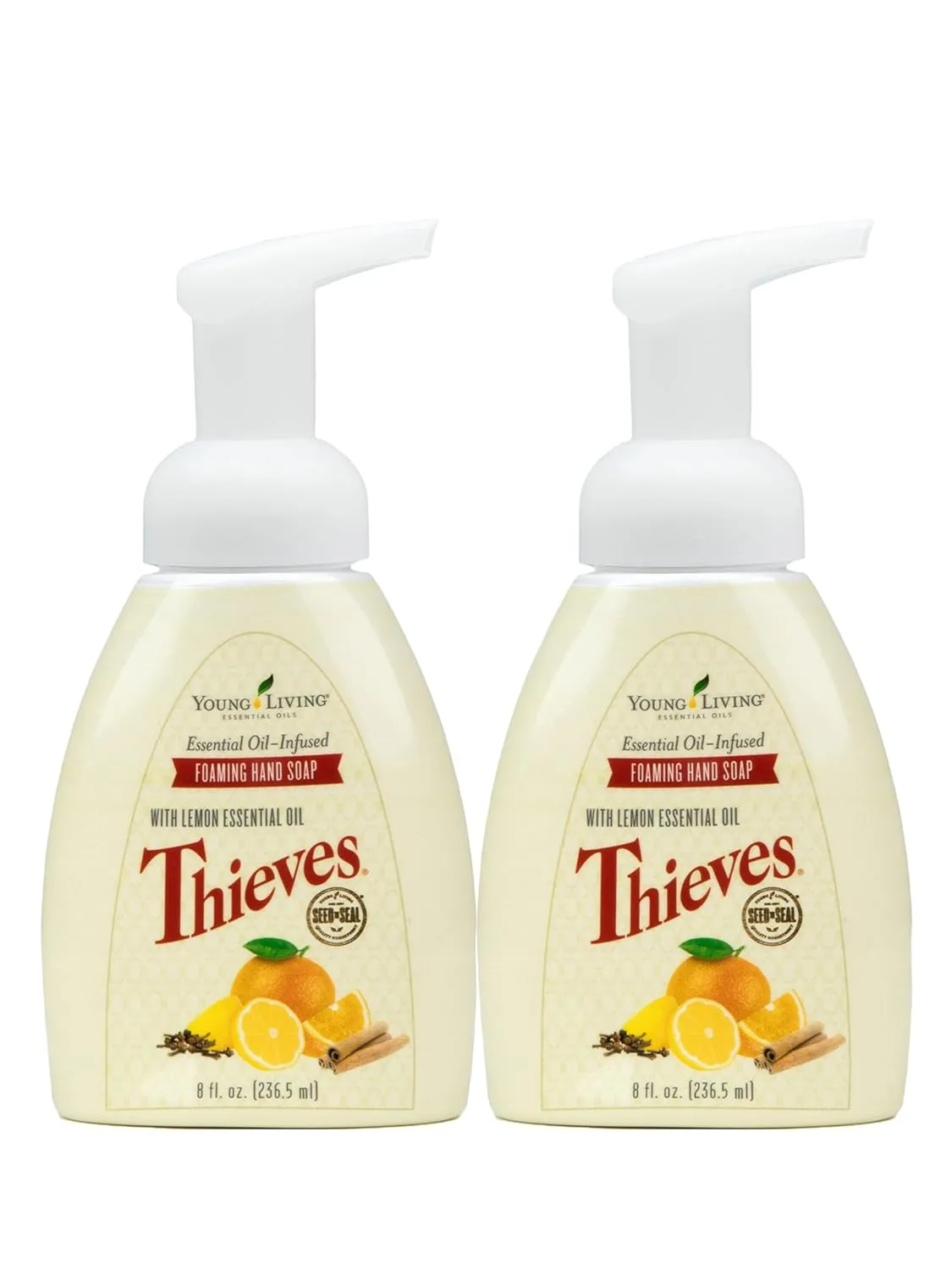 Young Living Thieves Foaming Hand Soap 8 fl oz, Pack of 2 - Essential Oils - Gentle Cleansing, Refreshing Aroma, Powerful Moisturizers for Dry Skin, Hygienic Hands, Anti-bacteria