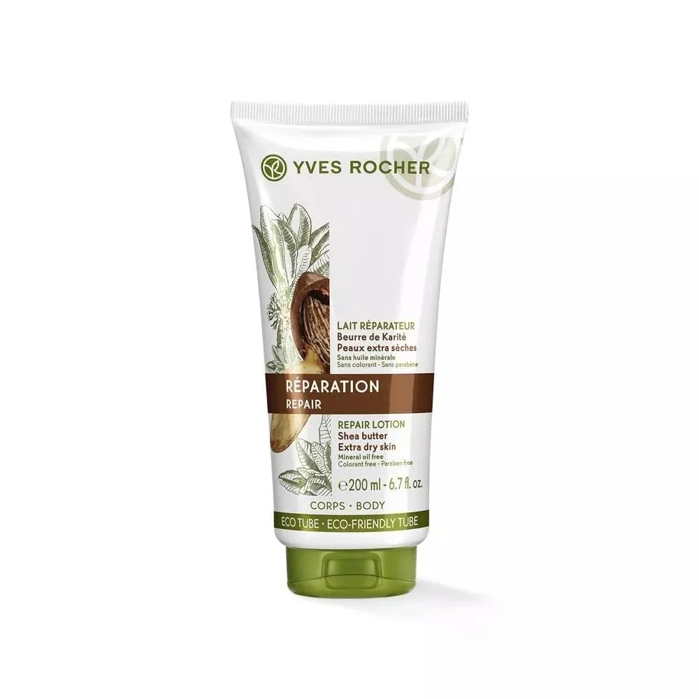 Yves Rocher Repair Lotion Shea Butter for Extra Dry Skin Women Men Day Care Milk for Body - 200 ml / 6.7 fl.oz